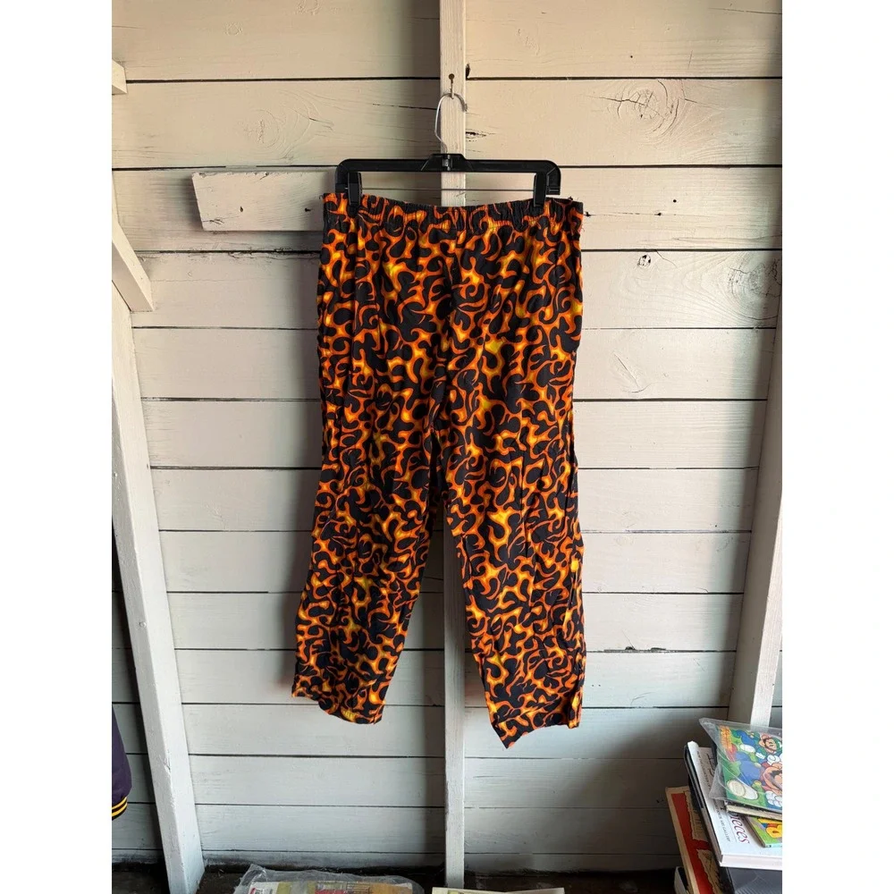 Joe Boxer Mens Pajama Pants Black Orange Yellow Flame Print Sleepwear Lounge XL